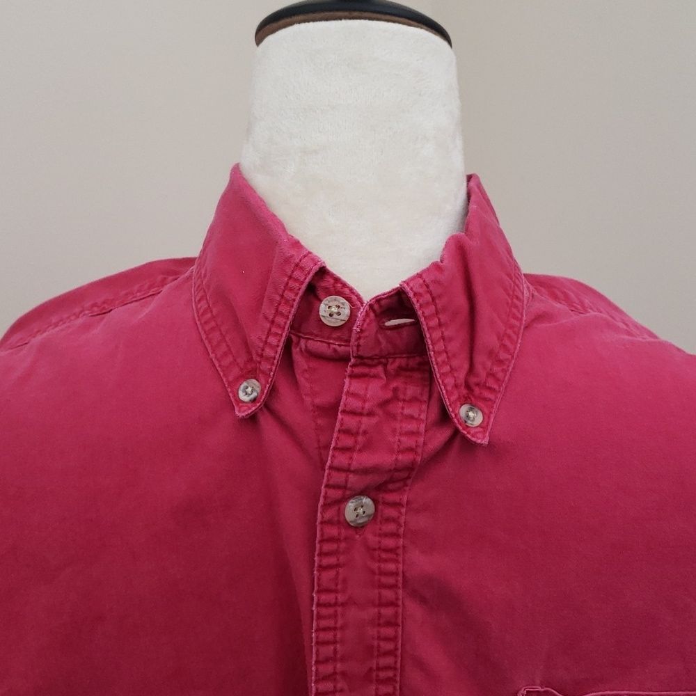 Sedgefield Men's Solid Red, Button-Down Casual Shirt, Long Sleeve, Size Medium